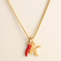 18k gold stainless steel necklace with red chili pepper and letter K pendant - Letter-K
