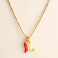 Gold-plated box chain necklace featuring a red chili pendant and letter L charm - Letter-L