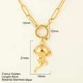 Gouden roestvrijstalen ketting met 40 cm paperclip schakels en kwalvormige hanger - Kwal / Goud