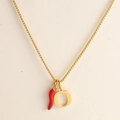 18k gold plated box chain necklace with red chili pendant and gold letter O charm - Letter-O