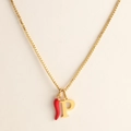 18k gold plated box chain necklace with red chili pendant and letter P charm - Letter-P