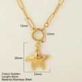Gouden roestvrijstalen halsketting met zeester hanger, textuur en een paperclip ketting - Zeester - 1861-G / Goud