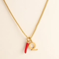 18k gold plated stainless steel necklace featuring red chili and letter Q pendants - Letter-Q