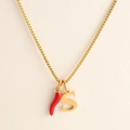 18k gold plated stainless steel necklace featuring red chili pepper and letter S charms - Letter-S
