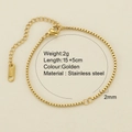 Bracelet chaîne box dorée en acier inoxydable avec fermoir mousqueton et extension - Or - Chaîne de Boîte 2547G