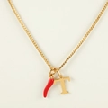 18k gold stainless steel necklace with red chili pepper and letter T initial charm - Letter-T