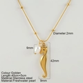 Gold stainless steel seahorse pendant necklace with 9mm freshwater pearl and bead chain - Seahorse (0420G)