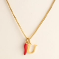 18k gold plated stainless steel necklace with red chili pepper and letter U pendant - Letter-U