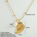 Gold-plated stainless steel spiral shell necklace with natural freshwater pearl charm - Conch (0442G)