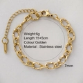 Bracelet chaîne en acier inoxydable plaqué or 18 carats avec maillons de 7mm et fermoir - Bracelet à Maillons Gaufrés 7mm