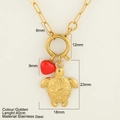Golden stainless steel turtle pendant necklace with starfish and heart charm in 40cm length - Turtle (958-G)