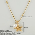 Gold stainless steel starfish necklace with a freshwater pearl drop on a snake chain - Starfish (0556G)