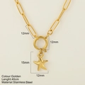 Gouden roestvrijstalen paperclip ketting met zeester hanger en ronde veerringsluiting - Zeester - 1905-G / Goud