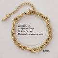 Bracelet chaîne en acier inoxydable plaqué or 18K de 6mm de large et 15cm de long - Bracelet à Maillons Gaufrés 6mm