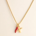 18k gold plated stainless steel necklace featuring red chili charm and letter X pendant - Letter-X