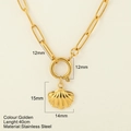 Gouden roestvrijstalen paperclip ketting met minimalistische schelp hanger - Schelp - 1906-G / Goud