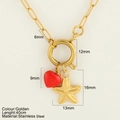 Golden stainless steel necklace with red heart and textured starfish charms - Starfish (471-G)
