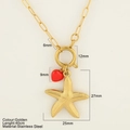 Golden stainless steel seashell starfish necklace with small red heart pendant charm - Starfish (1940-G)