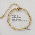 Bracelet chaîne en acier inoxydable doré avec fermoir mousqueton et extension réglable - Bracelet à Maillons Gaufrés 4mm