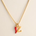18k gold plated box chain necklace with red chili charm and gold letter Z pendant - Letter-Z