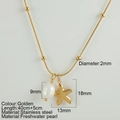 Collana con stella marina in acciaio dorato con perla d'acqua dolce e catena a serpente - Stella Marina (0516G)