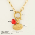 Golden stainless steel paperclip necklace with shell and red heart charm 40cm - Shell (1937-G)