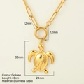 Gouden roestvrijstalen paperclip-ketting met gedetailleerde zeeschildpad-hanger - Schildpad - 1927-G / Goud