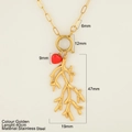 Golden stainless steel necklace with coral branch and red heart pendant variant - Seaweed (1913-G)