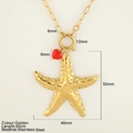 Golden stainless steel starfish necklace with small red heart pendant 40cm chain - Large Starfish