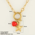 Golden stainless steel necklace featuring red heart and starfish charms with shell details - Starfish (1905-G)