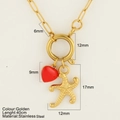 Golden stainless steel paperclip necklace featuring red heart and starfish pendants - Starfish (1903-G)