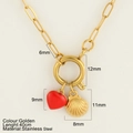 Gold stainless steel necklace with 40cm chain featuring red heart and seashell charms - Shell (1888-G)