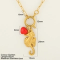 Golden stainless steel seahorse and red heart pendant necklace with 40cm chain - Seahorse (1860-G)