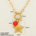 Golden stainless steel necklace featuring a red enamel heart and textured star charm pendant - Star (1820-G)