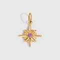 Ciondolo stella a otto punte dorato con gemma centrale rosa-viola scintillante - Ottobre-Rosa