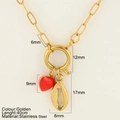 Gold stainless steel paperclip necklace with red heart and conch shell charms - Shell (1769-G)