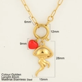 Gold stainless steel necklace with red heart and jellyfish pendants, 40cm chain - Jellyfish (1702-G)