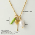 Golden stainless steel necklace with green chili, heart pendant and freshwater pearl - Chili Personalized Heart Style