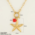 Gold stainless steel starfish and red heart pendant necklace with paperclip chain - Starfish (G9)