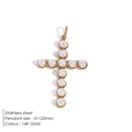 Colgante de cruz de acero inoxidable chapado en oro de 14K con perlas y base dentada - Estilo de Perla (AP40919) / Perla Artificial Cruz