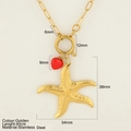 Golden stainless steel starfish necklace with red enamel heart detail on 40cm chain - Starfish (G8)