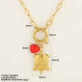 Golden stainless steel paperclip chain necklace with turtle and red heart charms - Turtle (G7)