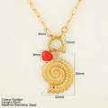 Golden stainless steel necklace with shell pendant and red heart charm measurements - Conch (G6)