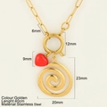 Golden stainless steel necklace with red heart and spiral disc charms 40cm chain - Spiral (G5)