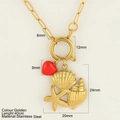 Golden stainless steel paperclip necklace with red heart and seashell charms - Starfish Conch (G3)