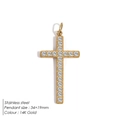 Colgante de cruz en acero inoxidable bañado en oro 14K con cristales blancos 34x19mm - Estilo Strass Grande (BP43571) / Cruz Grande