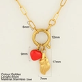 Golden stainless steel paperclip necklace with red heart and seashell charms - Conch (g13)
