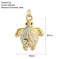 Gold-plated stainless steel sea turtle pendant with blue enamel and seashell details - Blue Sea Turtle