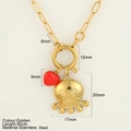 Golden stainless steel chain necklace with red heart and octopus pendant charms - Octopus (G12)