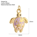 Golden stainless steel sea turtle pendant with pink purple ocean shell details - Purple Turtle